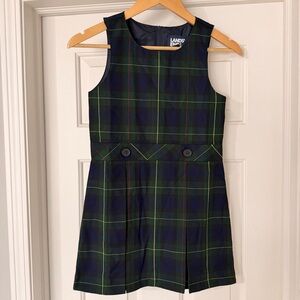 Land's End Plaid Girls Dress Uniform Sleeveless Blue/Green Size 7